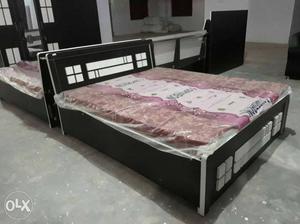 Full Size Black And White Wooden Bed.