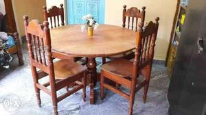 Oval Brown Wooden Dining Table With Chairs Set