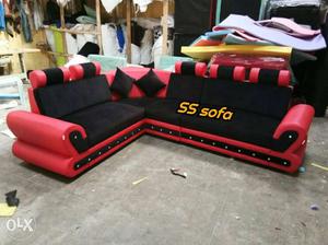 Red And Black Leather Sectional Couch