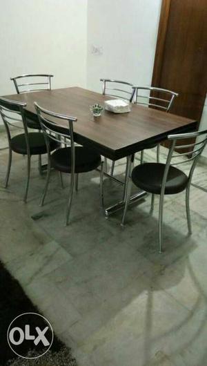 Steel frame wooden top 6 seater dinning table