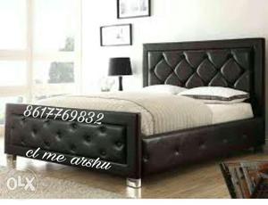 Tufted Black Leather Bed With White Mattress