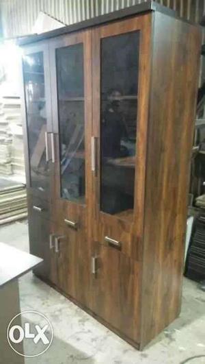 Wardrobe Furniture Brown Wooden Three-door Display Cabinet