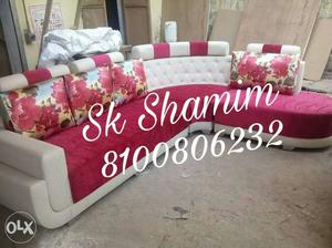 White And Pink Floral Sectional Sofa