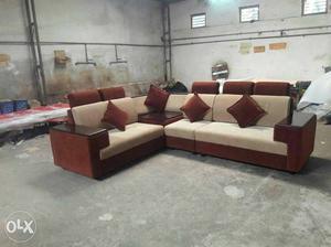 White And Red Fabric Sofa Set