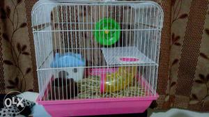 Medium size Metal Cage with house, eating bowl, wheel,Slide