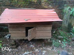 Pink And Brown Wooden Pet House