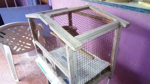 White Wood-framed Black Metal Wire Pet Cage