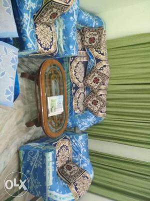 3-piece Blue Floral Sofa Set