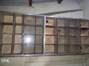 Beige And Red Cubby Shelf