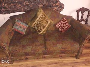 Brown And Red Floral Loveseat
