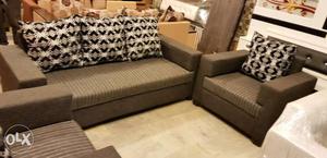 Brown Fabric Sofa Set With Throw Pillows