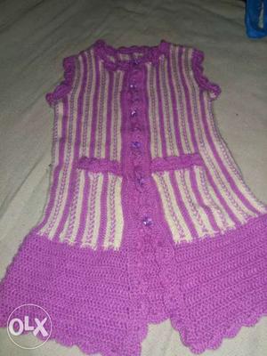 Girl's Purple And Beige Knitted Top