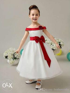 Girl's Red And White Bow Accent Dress