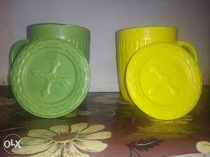 Green And Yellow Ceramic Mugs