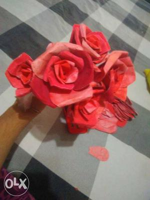 Handmade red roses five flowers