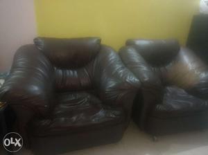 Leatherette 3+1+1 sofa brown color 8 years old..
