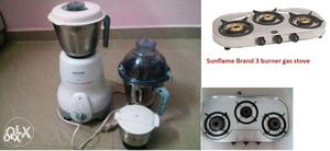 Philips 3 Jar mixer 1 yr old 600w & 3 burner sunflame gas
