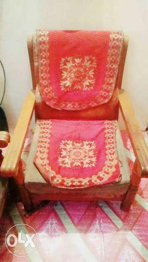 Red And Brown Floral Fabric Padded Chair