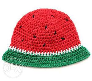 Red And Green Knitted Watermelon Bucket Hat