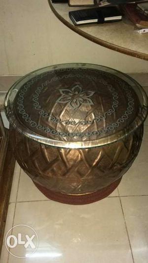 Round Brown Wooden Table Decor