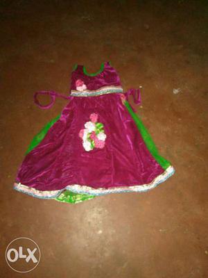 Toddler's Pink And Green Traditional Dress