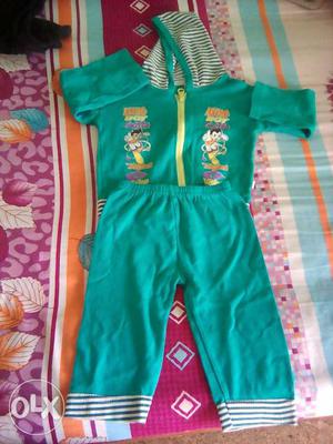 Toddler's Teal And White Jacket And Pants Set