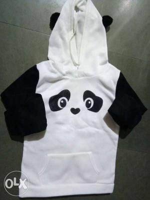 White And Black Panda-themed Pullover Hoodie