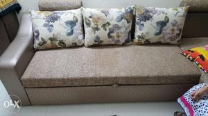 White And Pink Floral Fabric Sofa