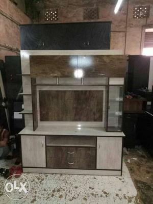 Beige And Brown Wooden Television Hutch