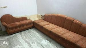 Brown Suede Sofa Set With Throw Pillows