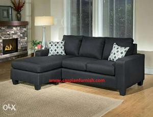 Gray Fabric Sectional Sofa With Throw Pillows