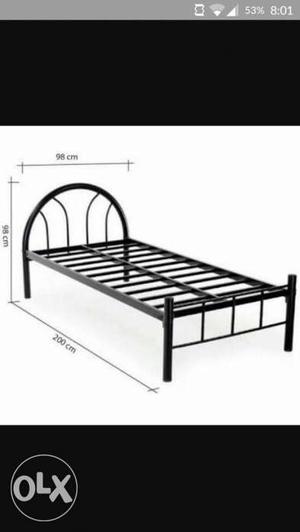 Metal single bed with high-quality mattress.