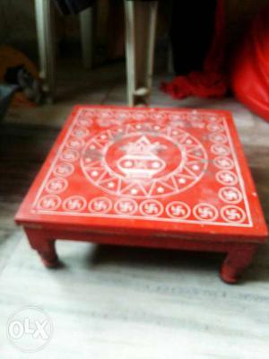 Red And White Floral Wooden Table