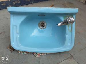Sky Blue Basin With Tap In Working Condition