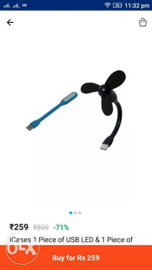 Black USB Mini Fan And Blue USB Led.