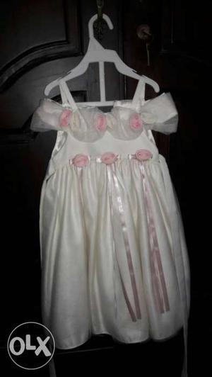 Girl's White And Pink Cold-shoulder Dress size 22