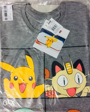 Gray Pokemon Print Crew-neck T-shirt Pack