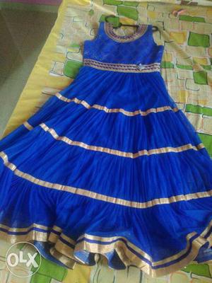New Blue And gold Dress with sleeves 9 - 11 years girl