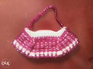 Pink And White Knitted Handbag