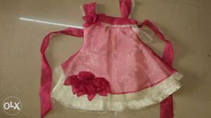 Pink tissue party wear frock/ dress with