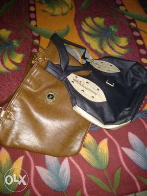 Two Brown-white-black Leather Bags