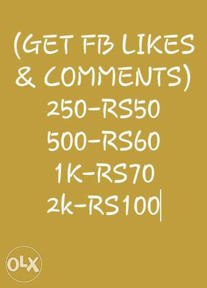 VERY CHEEP RATE Get FB Likes & Comments 250-RS50