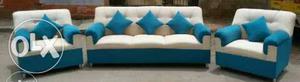 3-piece White-and-blue Living Room Furniture Set