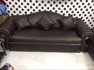 Black Leather 6 seater royal sofa