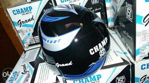 Black, White, And Blue Champ Full-faced Motorcycle Helmet