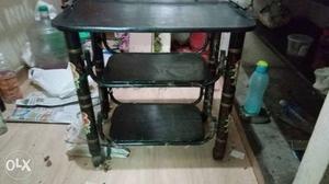 Black Wooden TV Table with additional stands and wheel
