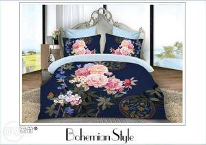 Blue, Pink, And Green Floral Bed Set