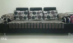 Brown And Black Floral Fabric Sofa