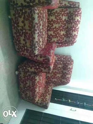 Brown And Red Floral Fabric Sofa Chair