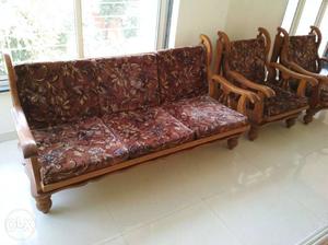Brown And Red Floral Fabric Sofa Set